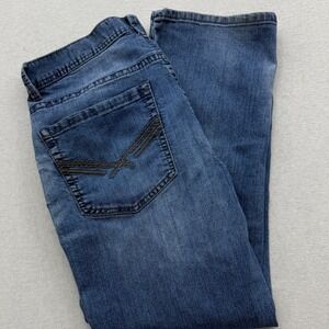 TK Axel Slim Straight Jeans Mens 34x30 Blue Medium Wash Denim Pants Casual